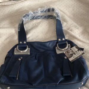 NWT B Makowsky Leather EastWest Satchel Purse Blue